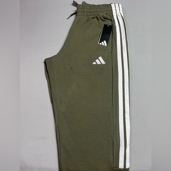 Adidas Sportswear 3-Stripe Fleece Joggers Green White Logo NWT - Picture 6 of 7